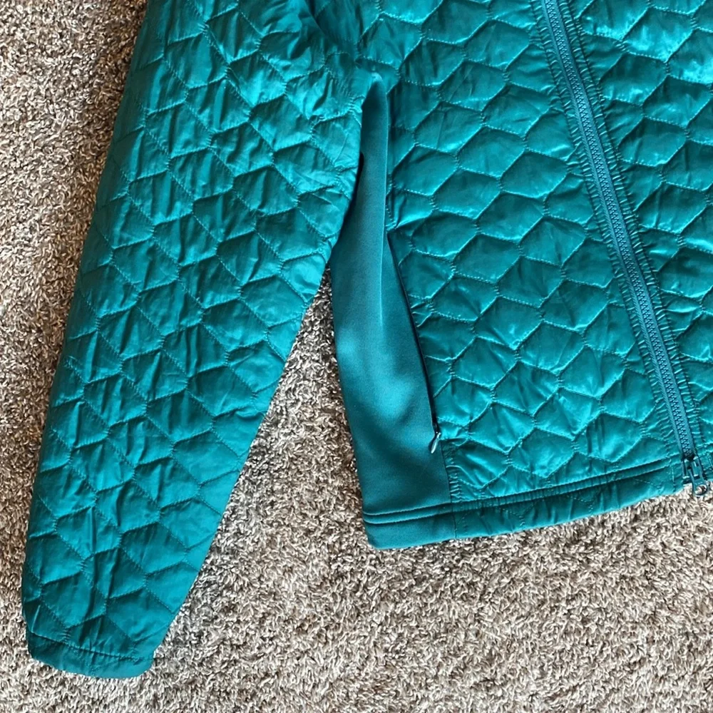 L.L. Bean EUC Teal Thinsulate Mock Collar Mixed Media Puffer Jacket, Women’s S - Picture 3 of 15